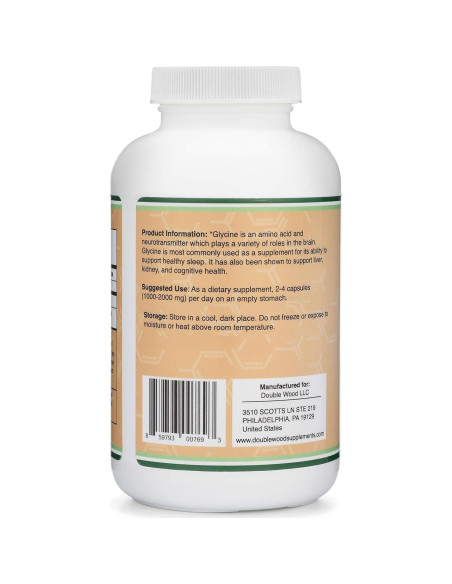 Suplemento de Glicina 1000mg Double Wood 300 Cápsulas