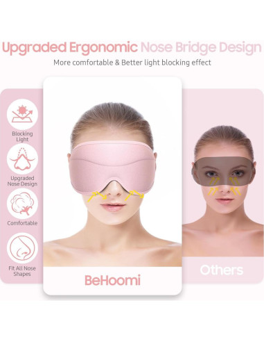 Máscara para dormir BeHoomi 3D rosa, ajuste ergonómico