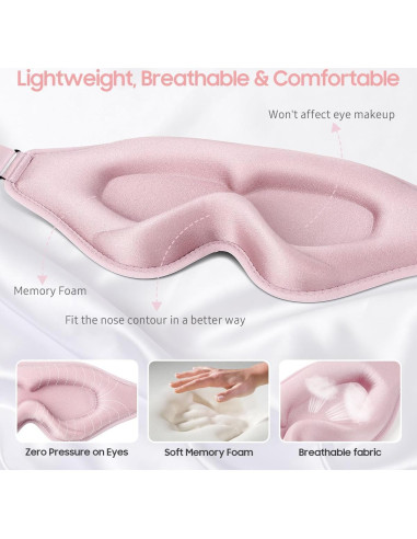 Máscara para dormir BeHoomi 3D rosa, ajuste ergonómico
