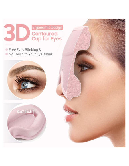 Máscara para dormir BeHoomi 3D rosa, ajuste ergonómico