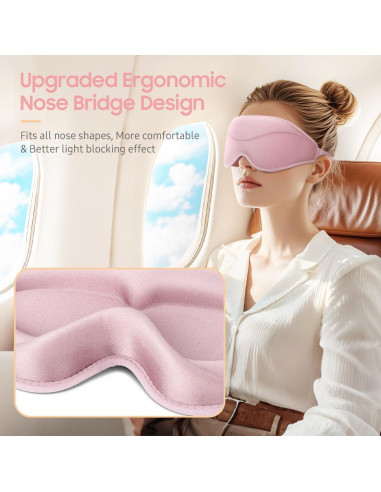 Máscara para dormir BeHoomi 3D rosa, ajuste ergonómico