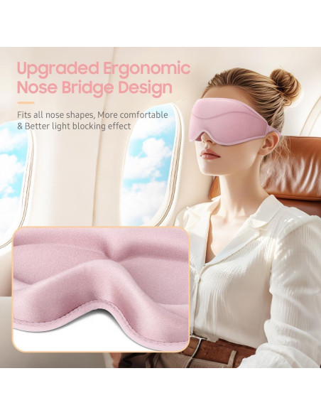 Máscara para dormir BeHoomi 3D rosa, ajuste ergonómico