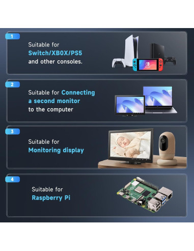 Monitor HD 10.1" Podofo TFT LCD para Coche y Seguridad