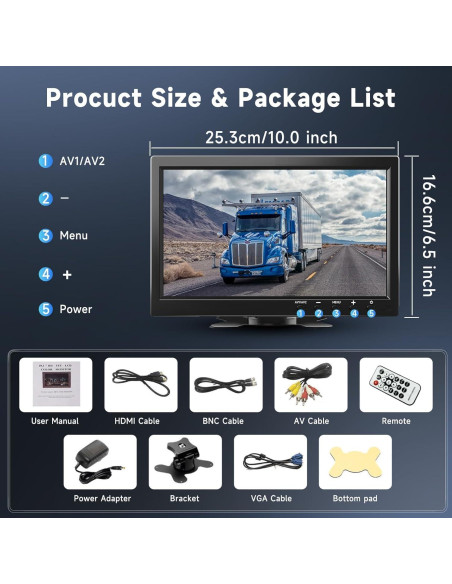 Monitor HD 10.1" Podofo TFT LCD para Coche y Seguridad Monitor HD 10.1" Podofo TFT LCD para Coche y Seguridad