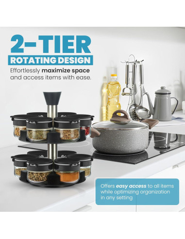 Soporte giratorio para especias Farazza, 12 frascos vidrio