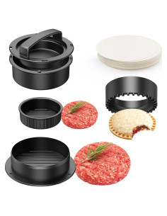 Prensa de Hamburguesas Pisol 4-en-1 con 100 Papeles de Cera