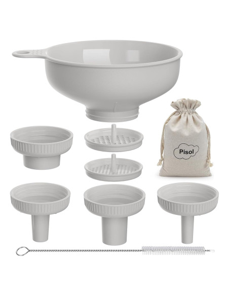 Juego de Embudos de Plástico Pisol con 5 Picos y 2 Coladores