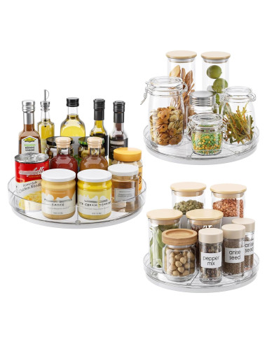 Organizador Lazy Susan LAMU 3 Piezas Giratorio Claro 29cm y 22.9cm