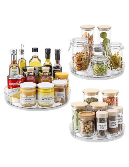 Organizador Lazy Susan LAMU 3 Piezas Giratorio Claro 29cm y 22.9cm