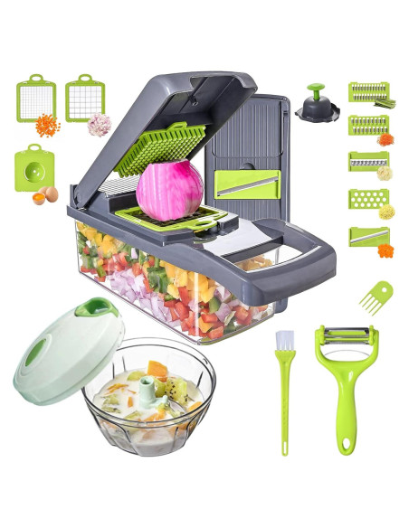 Cortador de Verduras Manual QDGMXIV 16 en 1 con 7 Cuchillas