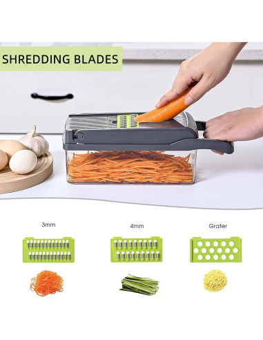 Cortador de Verduras Manual QDGMXIV 16 en 1 con 7 Cuchillas