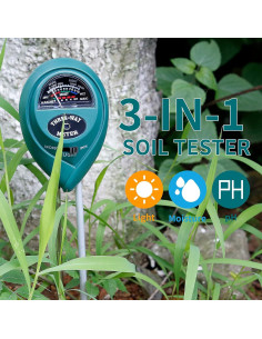 Probador de Suelo 3-en-1 MEASUREMAN pH Humedad Luz 32,9cm 2
