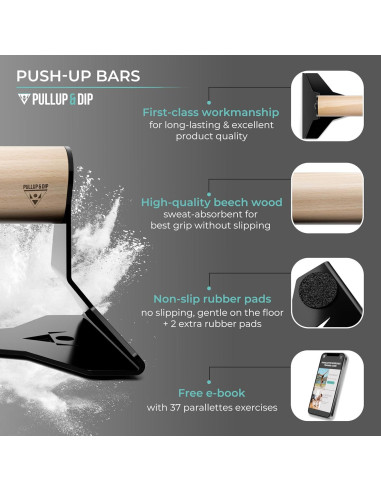 Parallettes PULLUP & DIP de Madera y Acero - 200 kg