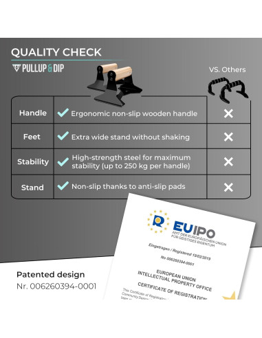 Parallettes PULLUP & DIP de Madera y Acero - 200 kg