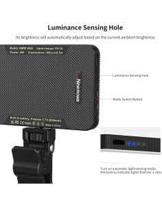 Luz de Selfie Recargable Newmowa Negra 2000mAh 3 Modos 2