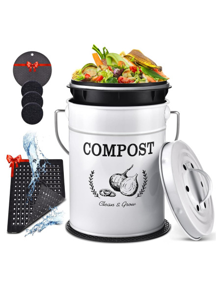 Cubo de Compostaje AOSION 3.79L Blanco Sin Olores