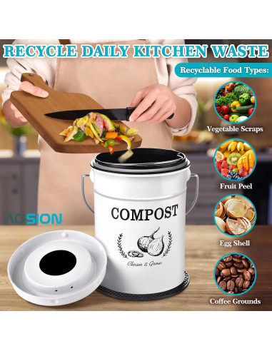 Cubo de Compostaje AOSION 3.79L Blanco Sin Olores