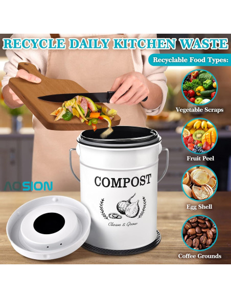 Cubo de Compostaje AOSION 3.79L Blanco Sin Olores