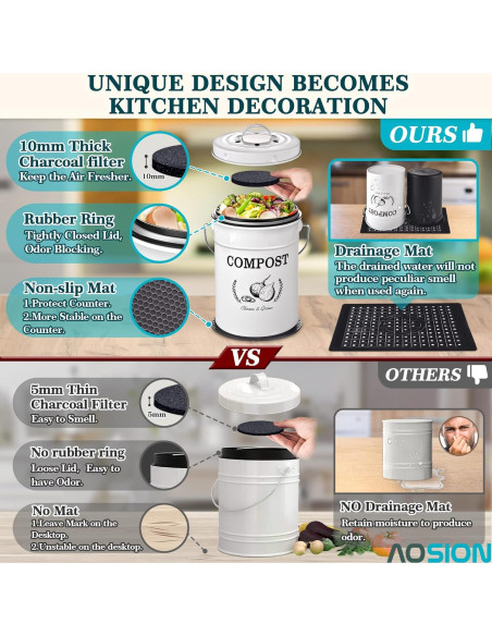 Cubo de Compostaje AOSION 3.79L Blanco Sin Olores