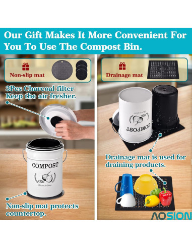 Cubo de Compostaje AOSION 3.79L Blanco Sin Olores