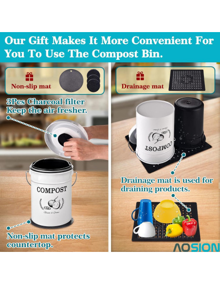 Cubo de Compostaje AOSION 3.79L Blanco Sin Olores
