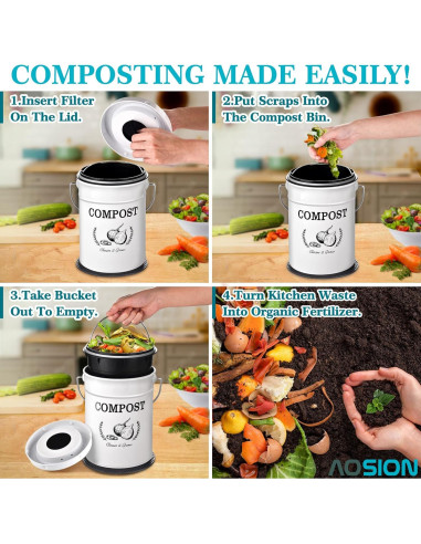 Cubo de Compostaje AOSION 3.79L Blanco Sin Olores