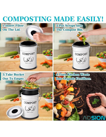 Cubo de Compostaje AOSION 3.79L Blanco Sin Olores