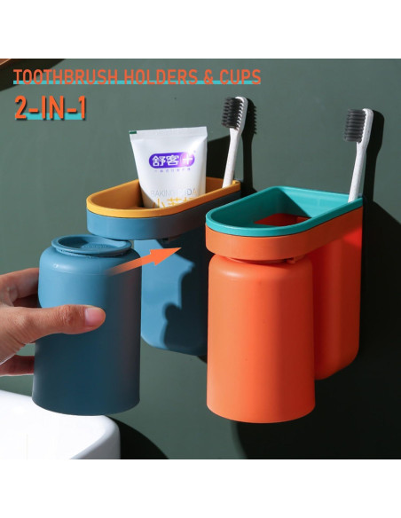 Soporte de cepillo de dientes Buyscoolee 2 en 1 Verde Amarillo