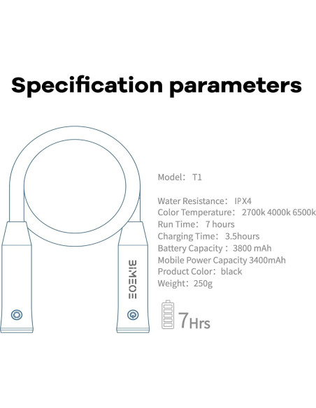 Luz de Cuello Recargable BIMEOE 300 Lúmenes 3800mAh