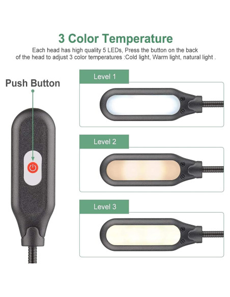 Luz de Libro Clip-on GLORIOUS-LITE 10 LED 3 Colores Ajustables