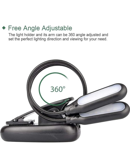 Luz de Libro Clip-on GLORIOUS-LITE 10 LED 3 Colores Ajustables