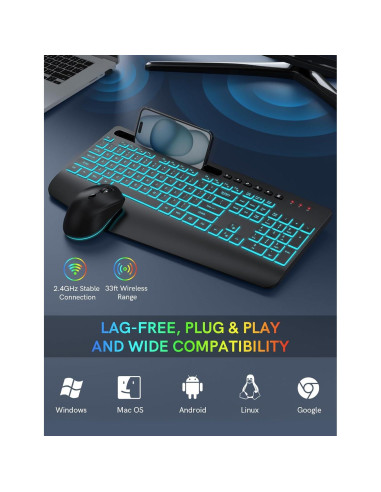 Combo Teclado y Ratón Inalámbrico Trueque RGB Ergonómico