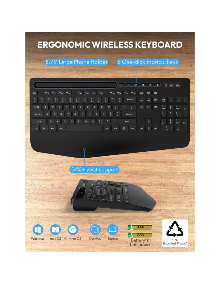 Combo Teclado y Ratón Inalámbricos SABLUTE Ergonómico