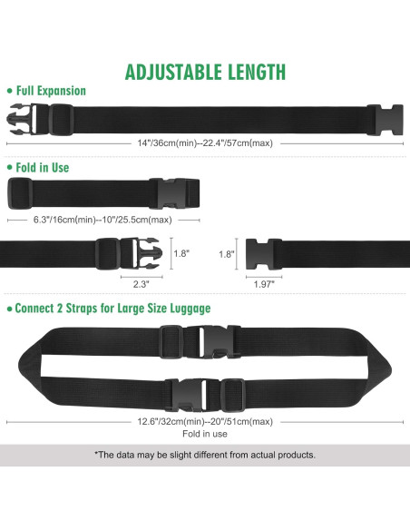 Correas de Equipaje Ajustables FLMITRA 22.4 cm 2 Piezas Negro