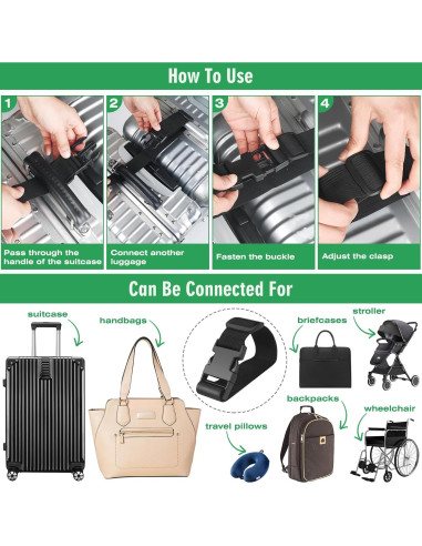 Correas de Equipaje Ajustables FLMITRA 22.4 cm 2 Piezas Negro