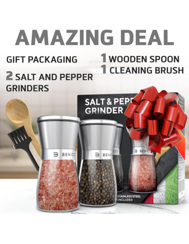 Juego de Molinillos de Sal y Pimienta Benicci 141g Acero Inoxidable