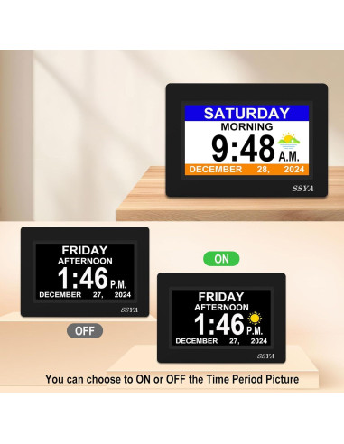 Reloj Digital Calendario SSYA 7" Pantalla Grande Alarma