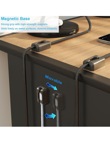 Paquete de 6 Clips Magnéticos Negros para Cables de Silicona