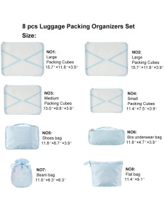Juego de Cubos de Empaque Viaje 8 Piezas Azul Claro 2
