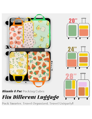Juego de 8 Cubos de Compresión Hitanfe para Viaje Naranja