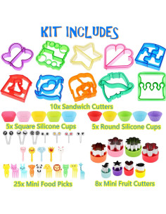 Kit de Cortadores de Sándwich FUNGYAND - 10 Cortadores, 4 Frutas, 25 Palillos 2