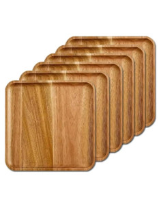 Bandeja Cuadrada de Madera de Acacia SUZLFTDZSW 6 Piezas 20cm