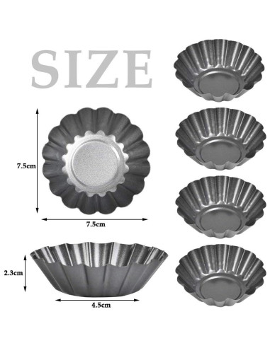 12 Moldes Mini para Tartas FOCCTS de Acero al Carbono 6.5 cm