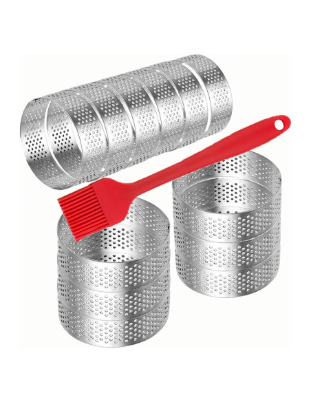 12 Anillos para Tartas Perforados DATANYA 8 cm Acero Inoxidable