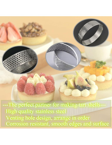 12 Anillos para Tartas Perforados DATANYA 8 cm Acero Inoxidable