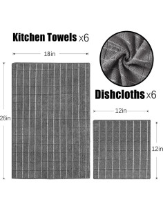 Juego de Toallas de Cocina Microfibra Puomue 12 Piezas Gris 2