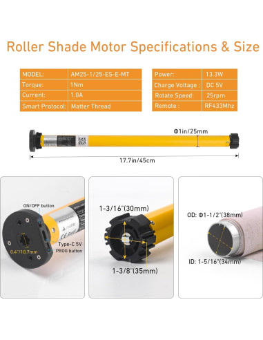 Motor para Persianas Inteligentes Tncglf 1.5" Recargable