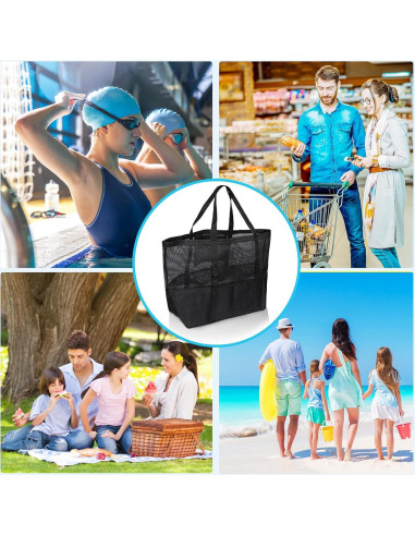 Bolsa de Playa Grande de Malla Negra para Familia 41x22x38cm