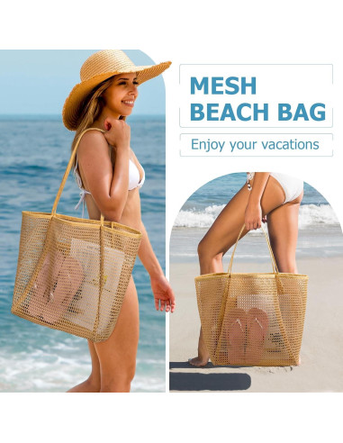 Bolsa de Playa de Malla Iioscre Caqui 45,72x35,56cm