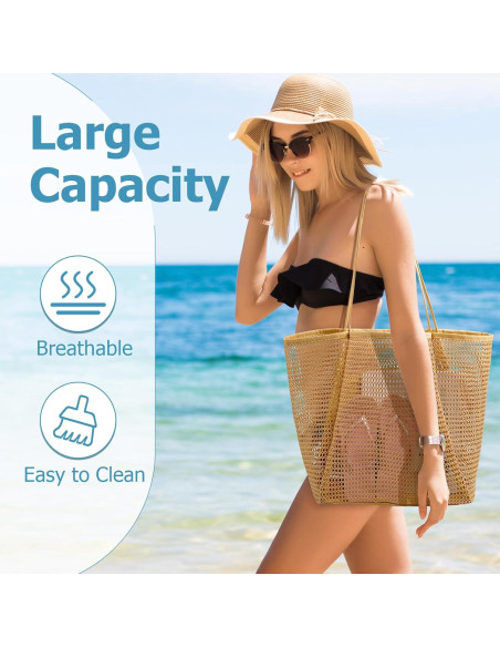 Bolsa de Playa de Malla Iioscre Caqui 45,72x35,56cm